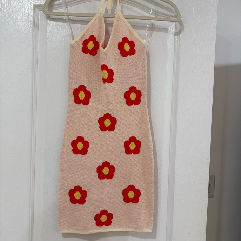 Floral Halter Dress with Red Flowers
